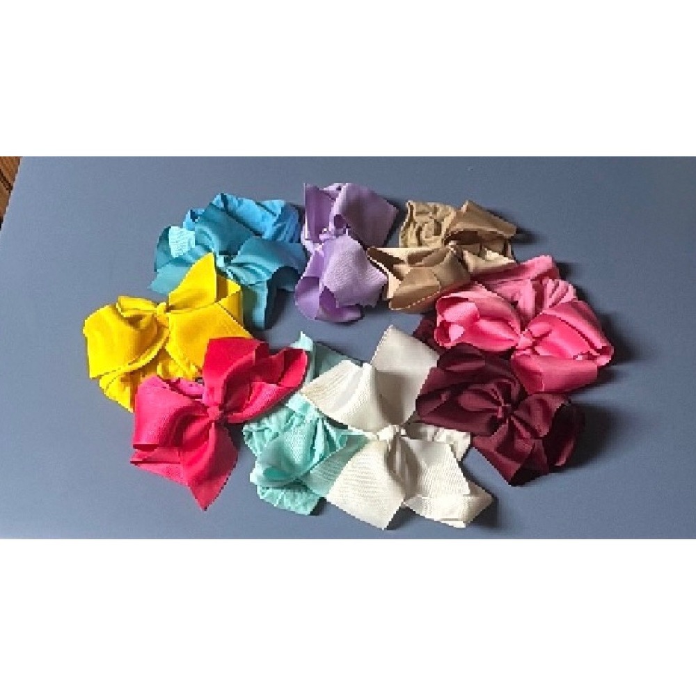 9pc Girls Multicolor Grosgrain Bow Headband Set Stretchy Nylon Hair Accessories